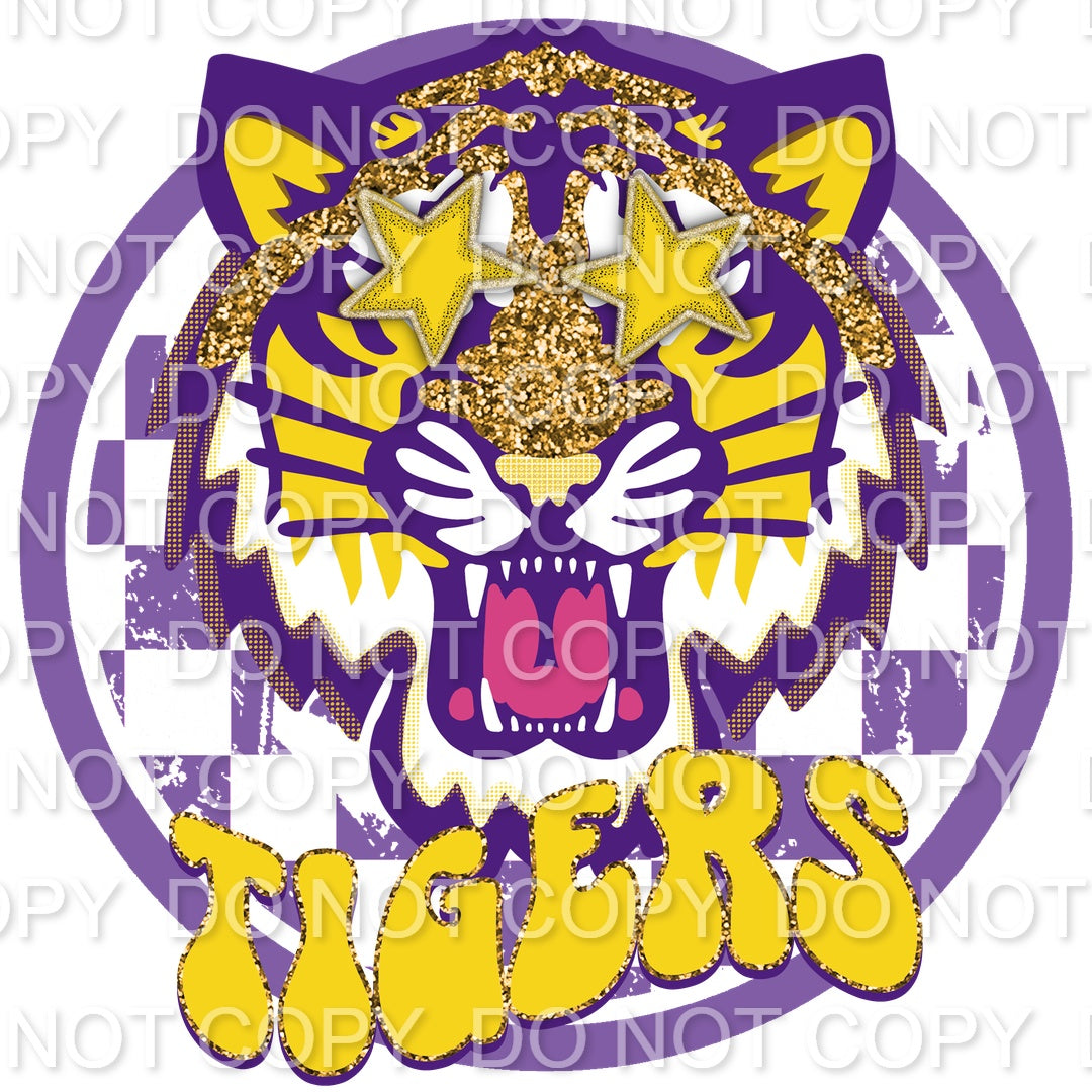 Purple & Yellow Tiger Preppy Mascot Checkered(Direct To Film)