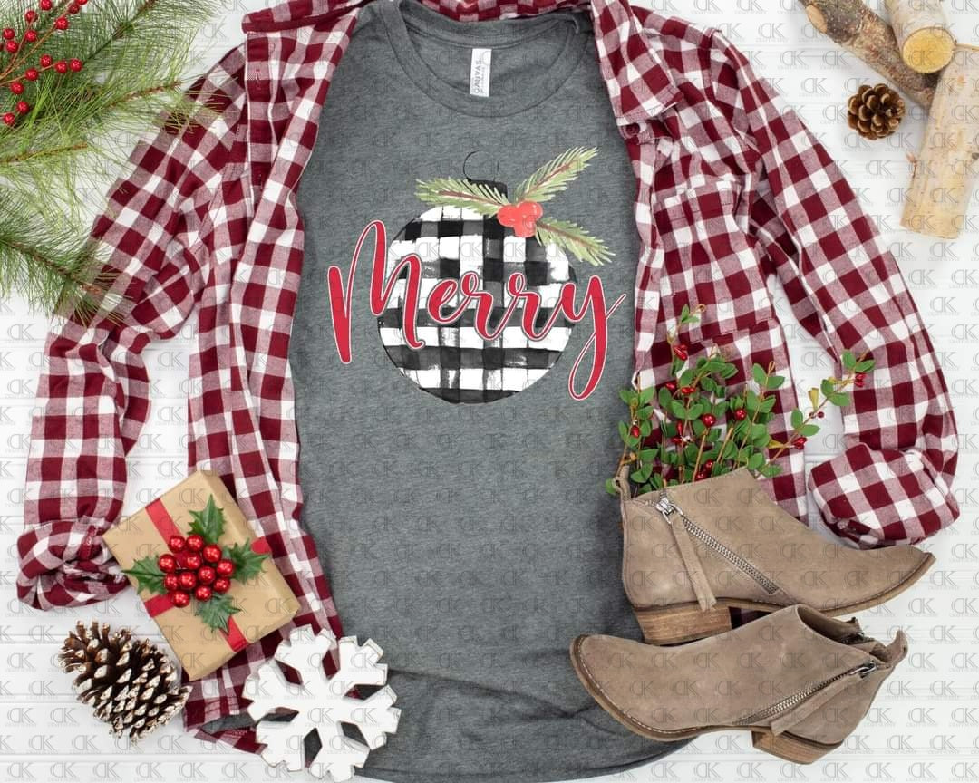 Merry Mistletoe Buffalo Plaid Circle Full Color (Adult)