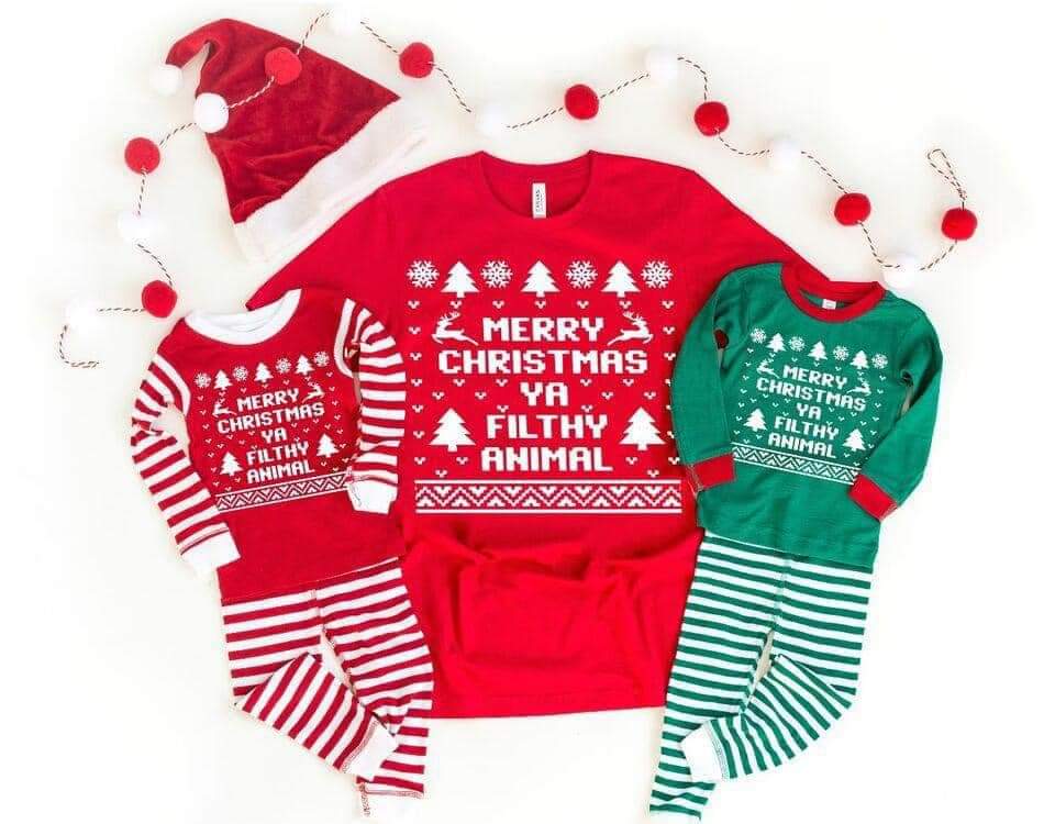 Merry Christmas Ya Filthy Animal PJ's Single Color (Toddler, Youth, or Adult)