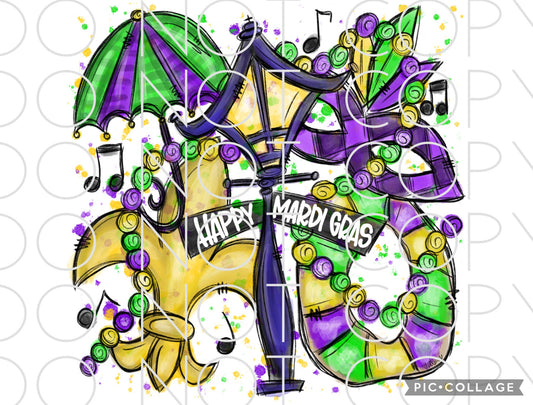 Happy Mardi Gras with Lamppost (Sublimation Tumbler Print)