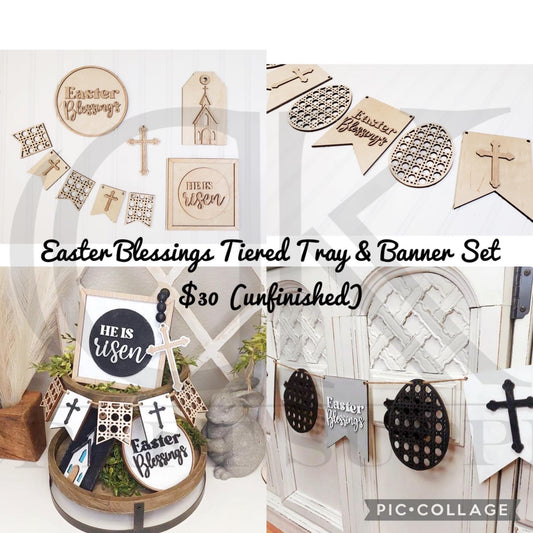 Easter Blessings Tiered Tray & Banner Set