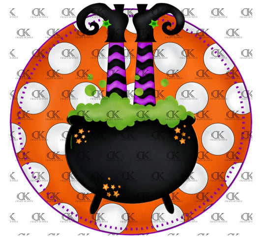 Witch Cauldron with Orange Polk a Dot Background (Direct To Film)