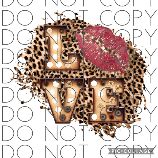 LOVE Red lips with leopard background (Sublimation)