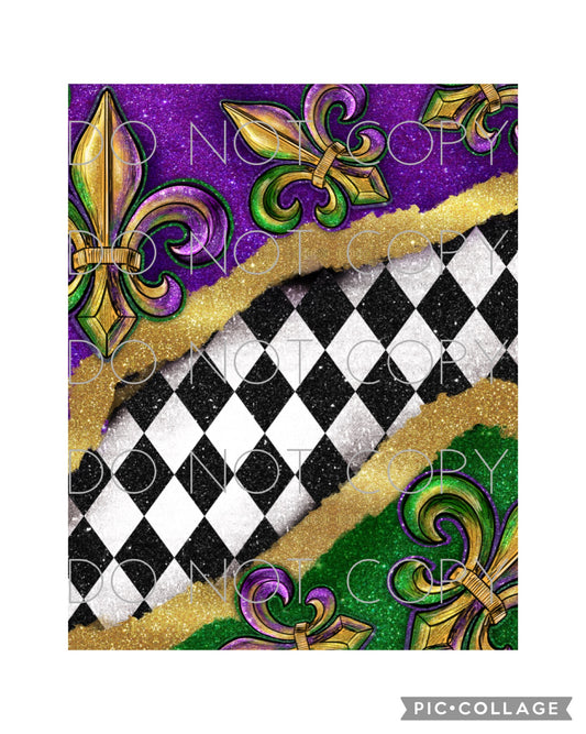 Mardi Gras with Checkerboard (Sublimation Tumbler Wrap)